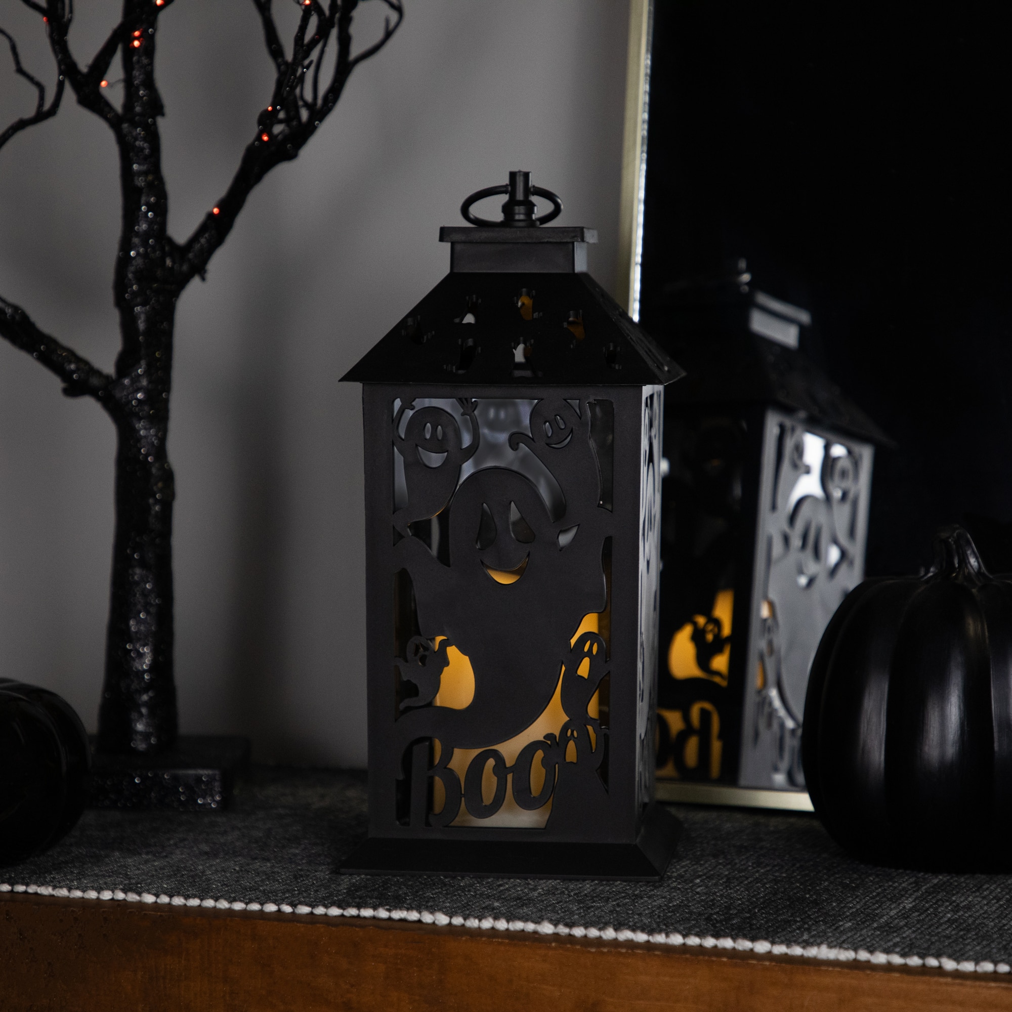 11" Black Ghosts Halloween LED Candle Lantern